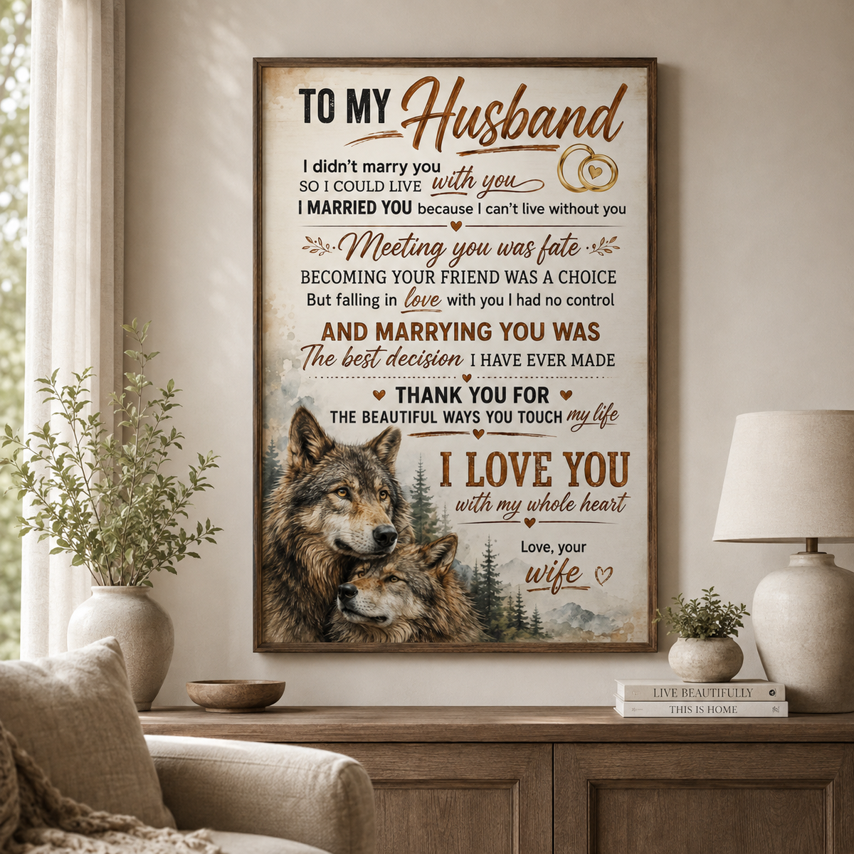 To My Husband Wolf Poster, Romantic Gift from Wife, Husband and Wife Wolf Wall Art