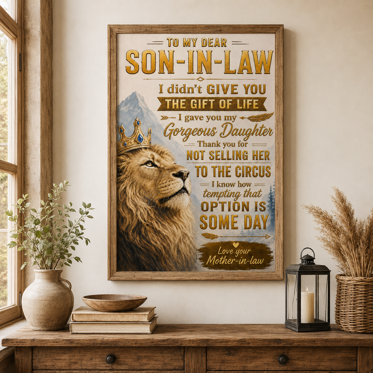 To My Son-in-Law Lion Poster, Funny Gift From Mother-in-Law, Family Quote Wall Art, Son in Law Birthday Gift