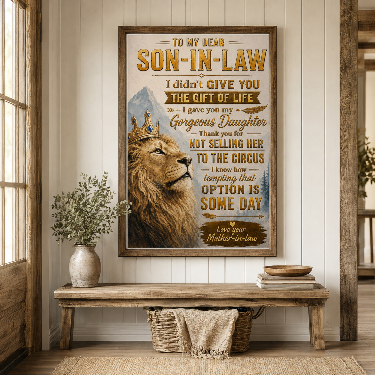 To My Son-in-Law Lion Poster, Funny Gift From Mother-in-Law, Family Quote Wall Art, Son in Law Birthday Gift