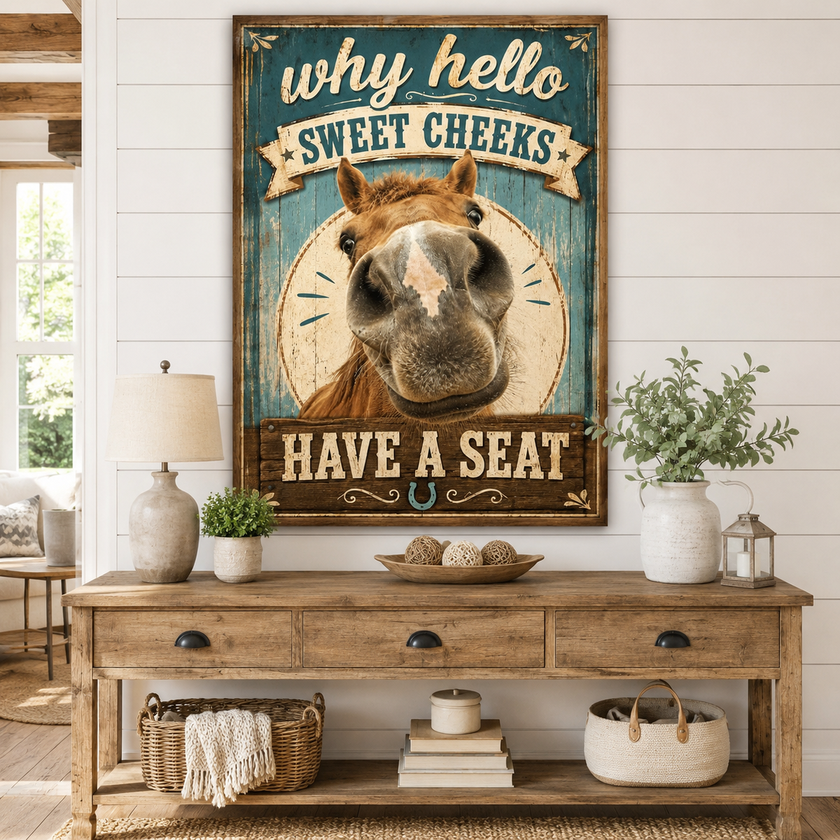 Why Hello Sweet Cheeks Horse Poster, Funny Horse Wall Art, Rustic Farmhouse Decor, Horse Lover Gift