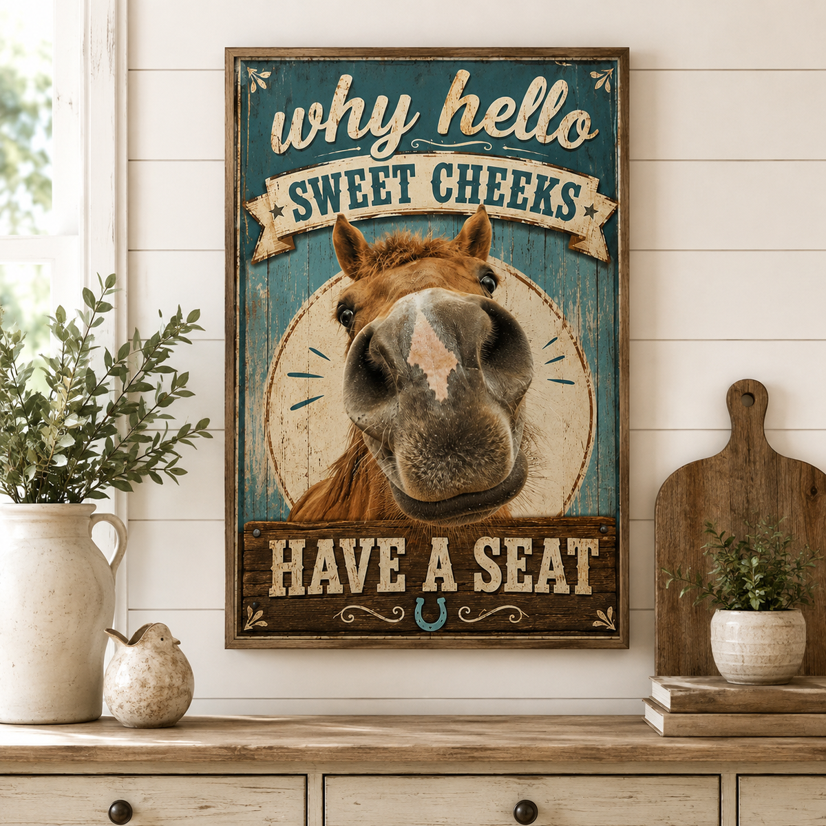 Why Hello Sweet Cheeks Horse Poster, Funny Horse Wall Art, Rustic Farmhouse Decor, Horse Lover Gift