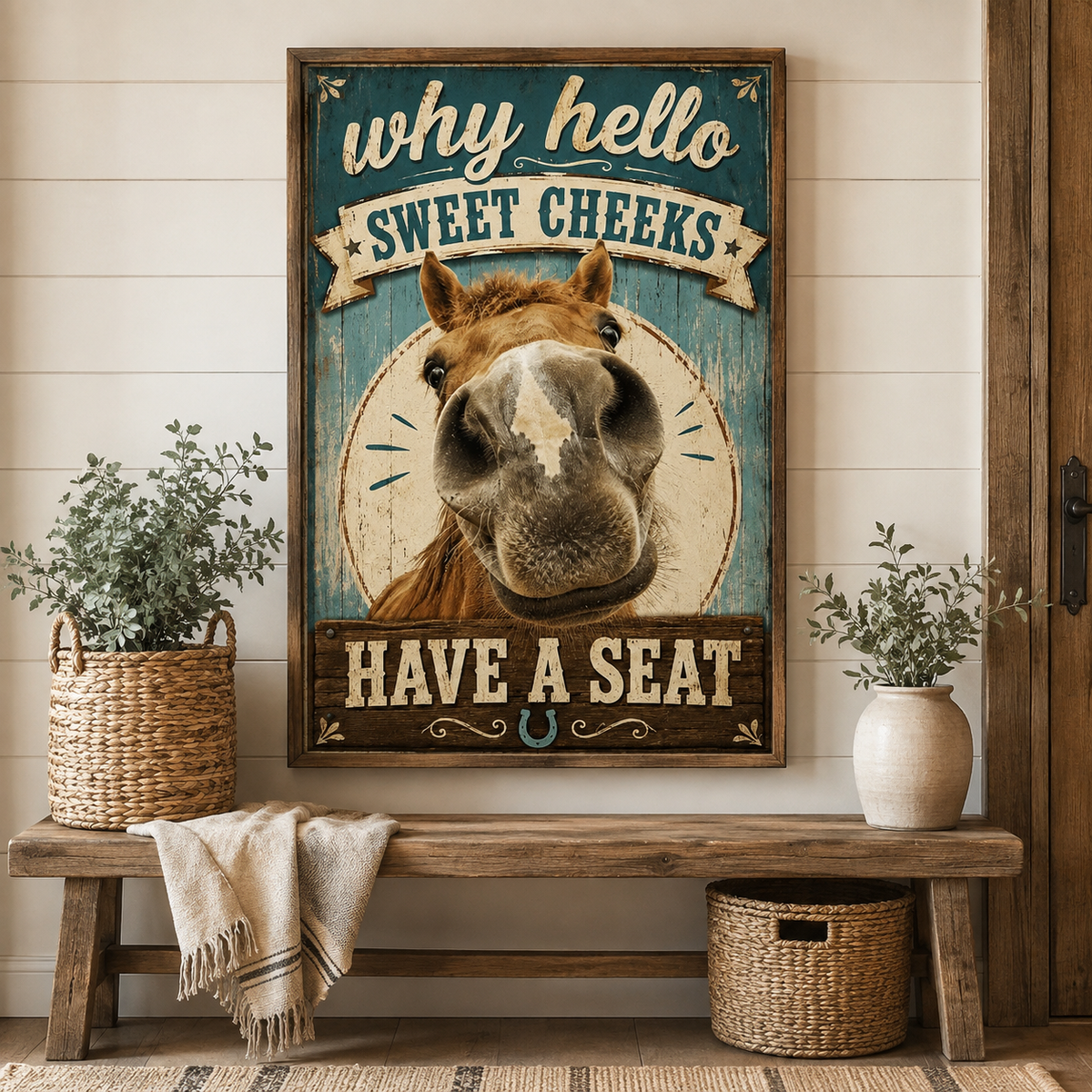 Why Hello Sweet Cheeks Horse Poster, Funny Horse Wall Art, Rustic Farmhouse Decor, Horse Lover Gift