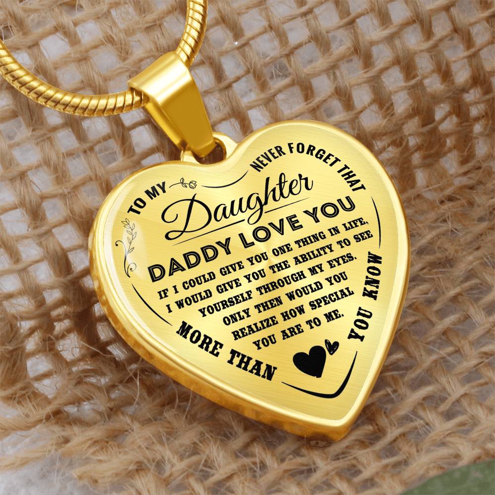 To My Daughter Necklace Pendant - Daddy Loves You -Necklace for Teen Girl