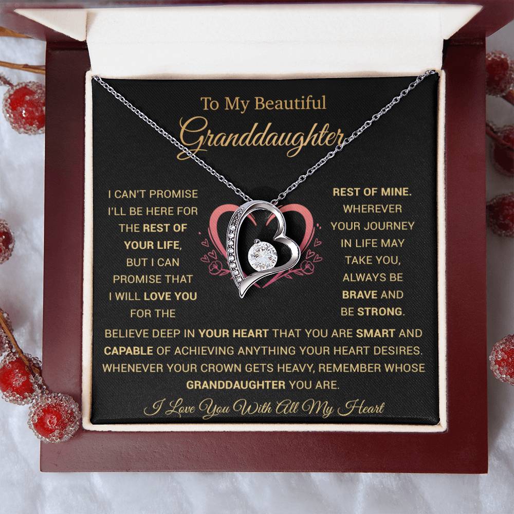 To My Granddaughter Heart Pendant Granddaughter Necklace Granddaughter Gift_Black