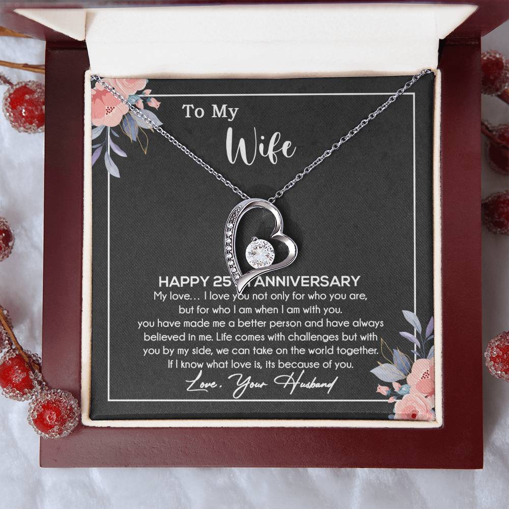 25th Anniversary Gift For Wife Necklace, 25 Year Anniversary, 25th Wedding Gift _Black