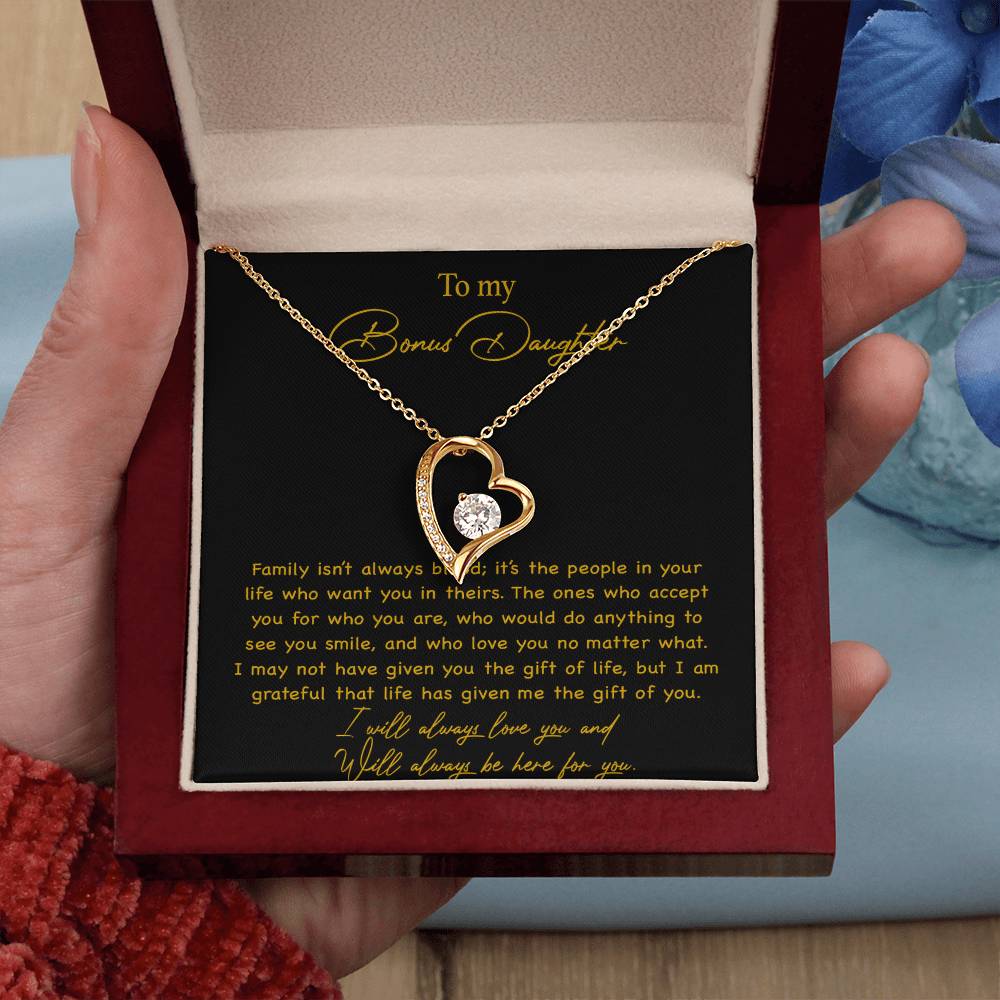 To my Bonus Daughter Necklace, Bonus Daughter, Step Daughter Gift 3-4_Gold
