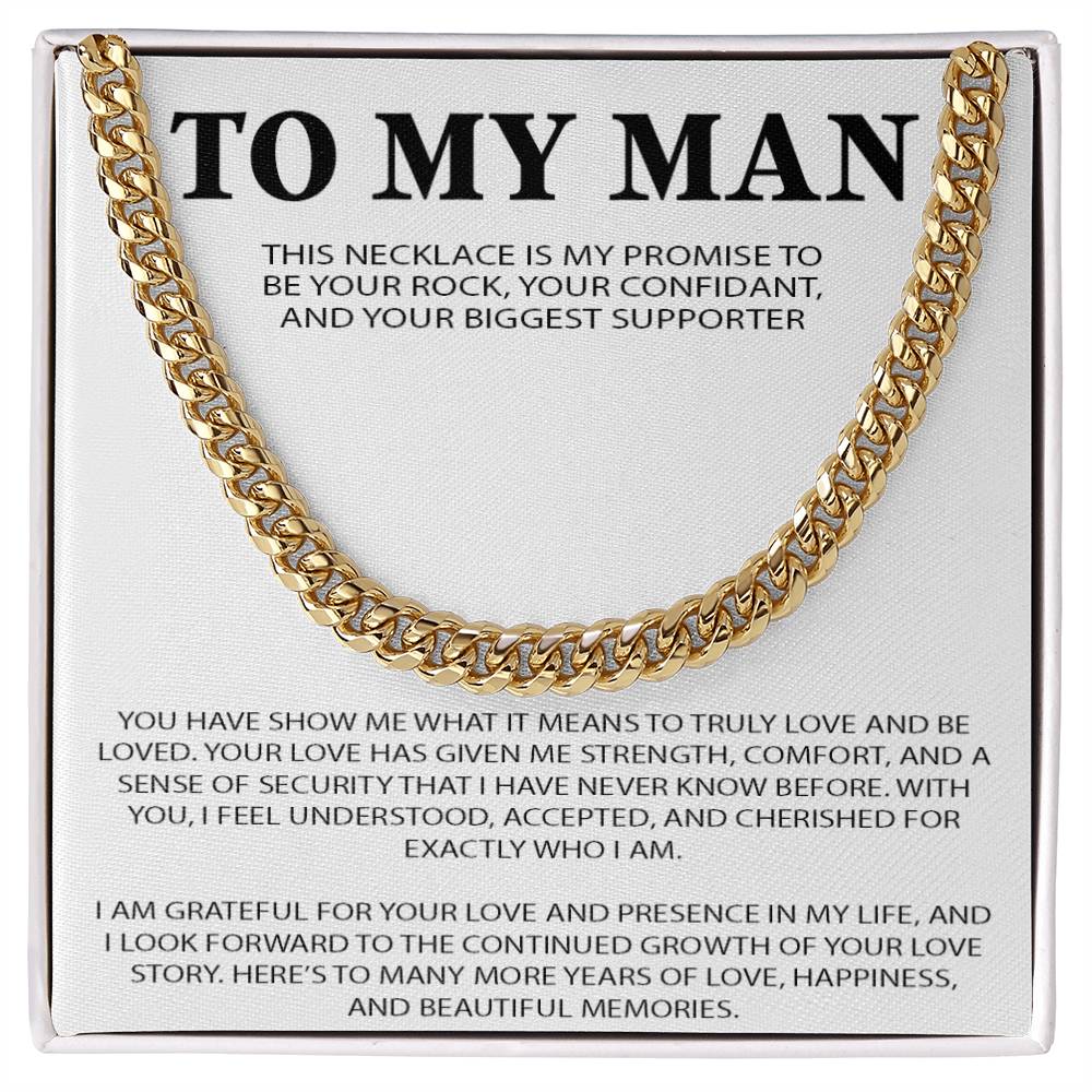 To My Man Cuban Chain Necklace, Romantic Gift for Him, Anniversary Birthday Christmas Gift for Boyfriend Husband