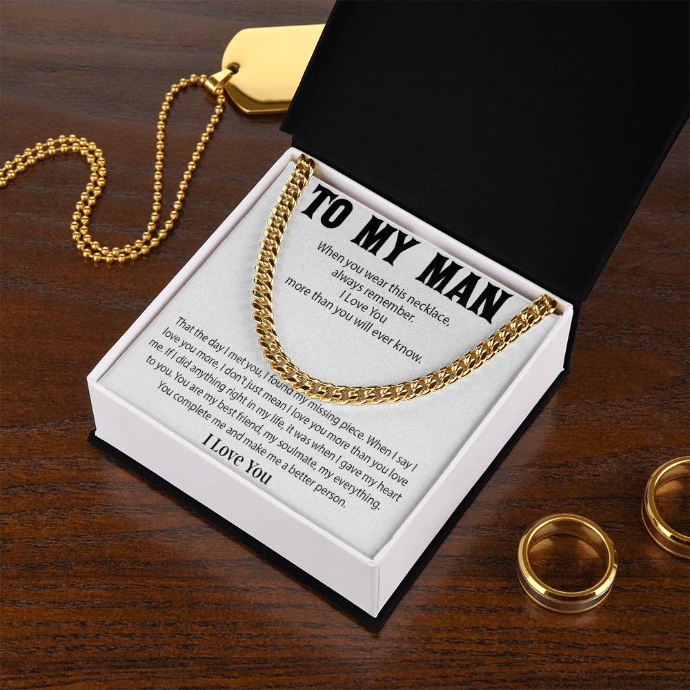To My Man Cuban Chain Necklace, Promise Necklace for Him,Gift For Boyfriend, Christmas Gift