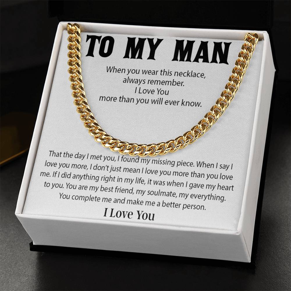 To My Man Cuban Chain Necklace, Promise Necklace for Him,Gift For Boyfriend, Christmas Gift