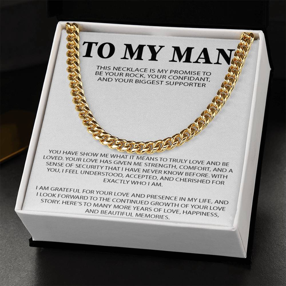 To My Man Cuban Chain Necklace, Romantic Gift for Him, Anniversary Birthday Christmas Gift for Boyfriend Husband