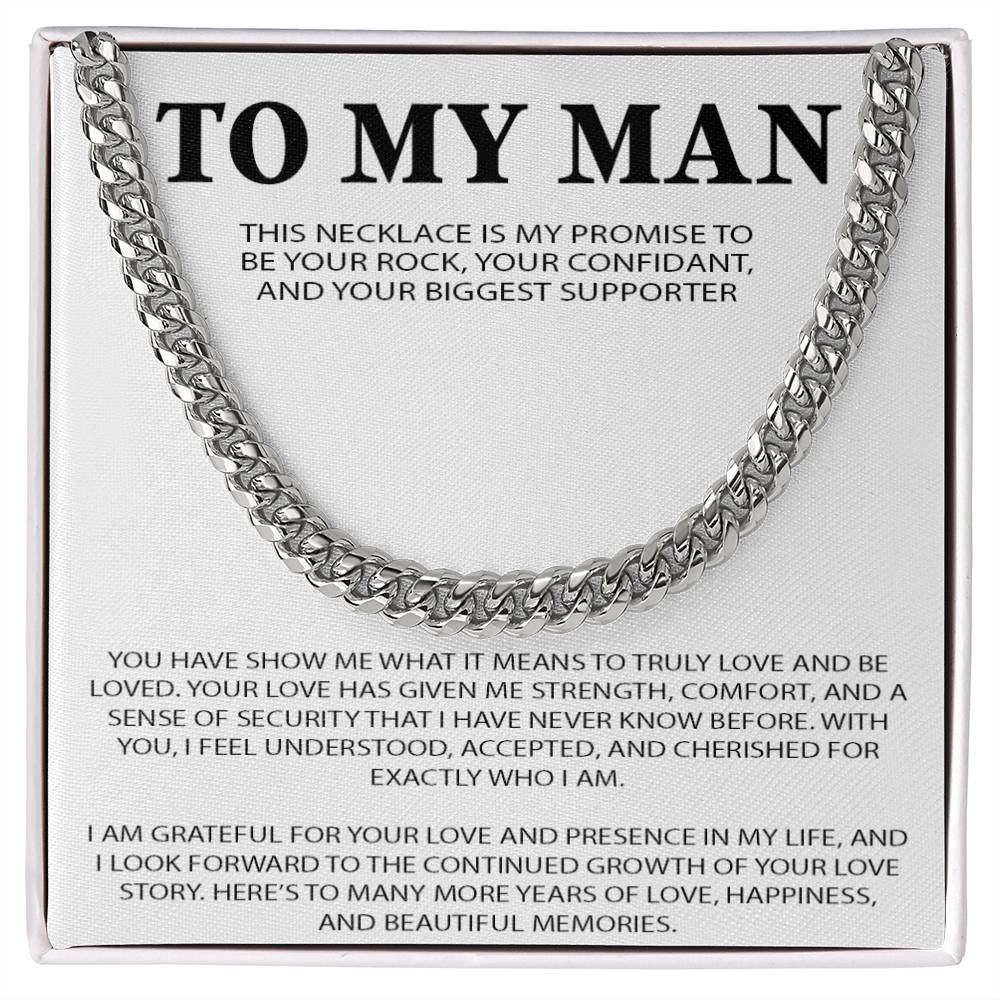 To My Man Cuban Chain Necklace, Romantic Gift for Him, Anniversary Birthday Christmas Gift for Boyfriend Husband