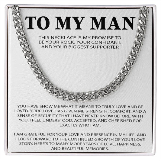 To My Man Cuban Chain Necklace, Romantic Gift for Him, Anniversary Birthday Christmas Gift for Boyfriend Husband