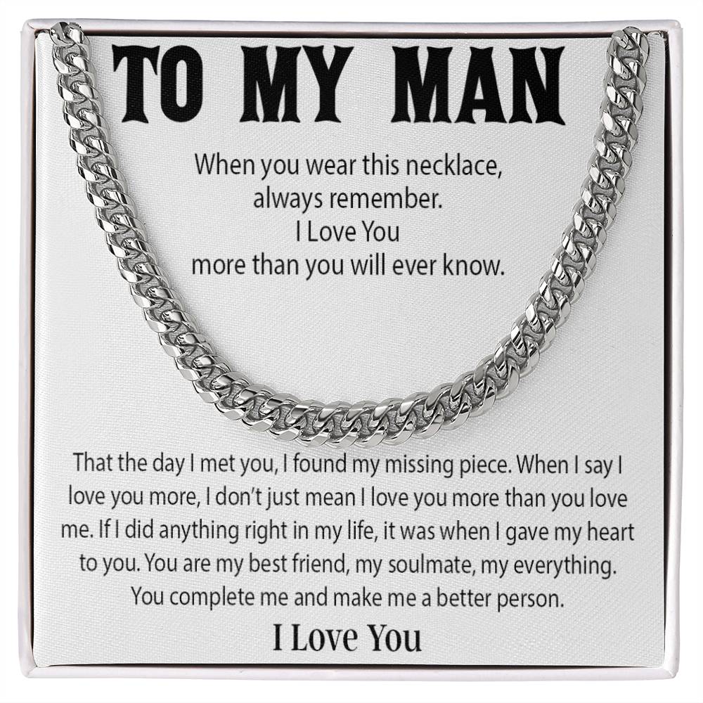 To My Man Cuban Chain Necklace, Promise Necklace for Him,Gift For Boyfriend, Christmas Gift