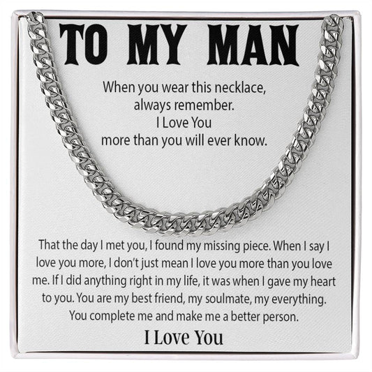 To My Man Cuban Chain Necklace, Promise Necklace for Him,Gift For Boyfriend, Christmas Gift