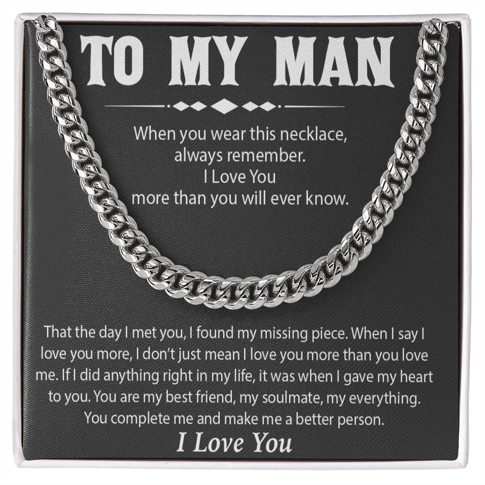 To My Man Cuban Chain Necklace, Promise Necklace for Him,Gift For Boyfriend, Christmas Gift