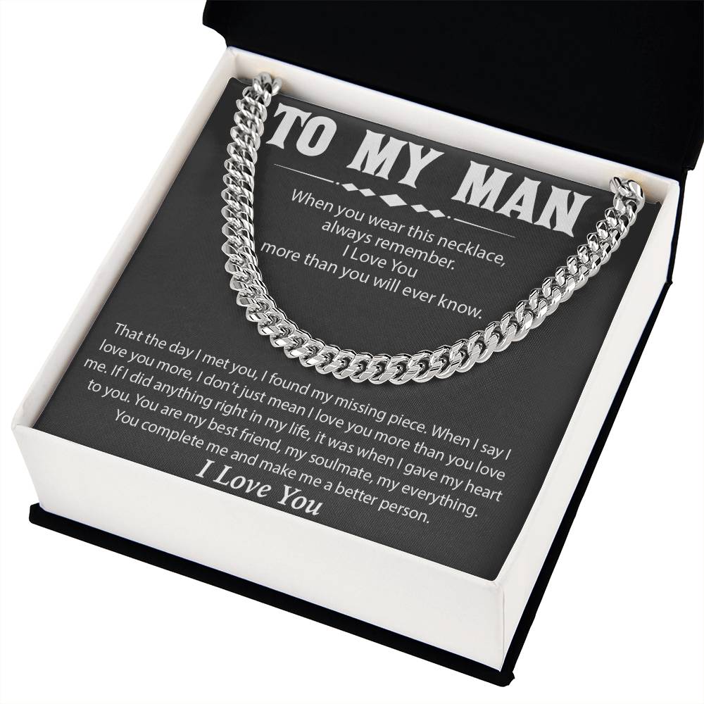 To My Man Cuban Chain Necklace, Promise Necklace for Him,Gift For Boyfriend, Christmas Gift