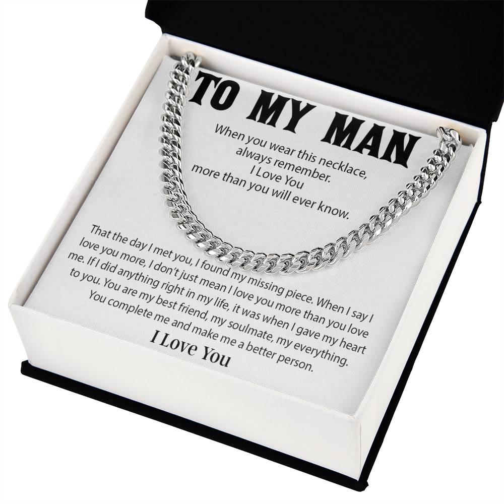 To My Man Cuban Chain Necklace, Promise Necklace for Him,Gift For Boyfriend, Christmas Gift