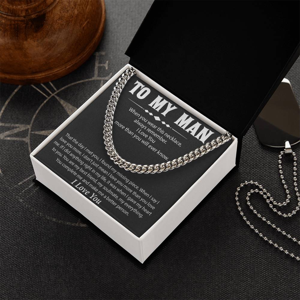 To My Man Cuban Chain Necklace, Promise Necklace for Him,Gift For Boyfriend, Christmas Gift