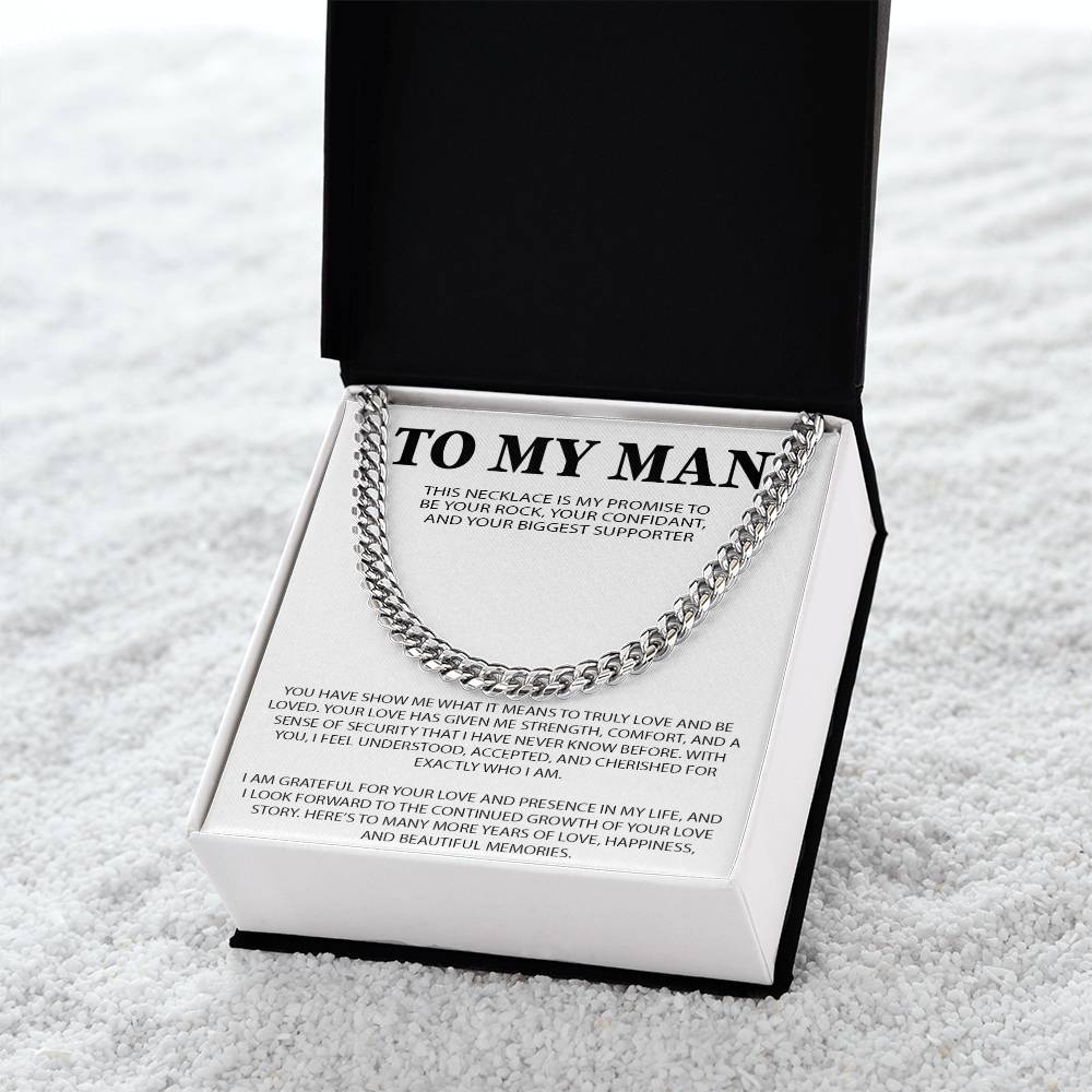 To My Man Cuban Chain Necklace, Romantic Gift for Him, Anniversary Birthday Christmas Gift for Boyfriend Husband