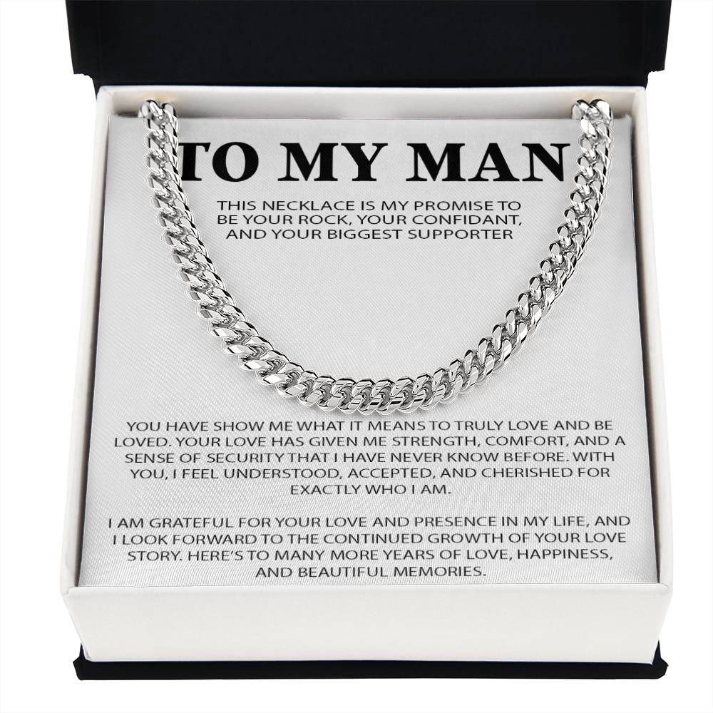 To My Man Cuban Chain Necklace, Romantic Gift for Him, Anniversary Birthday Christmas Gift for Boyfriend Husband