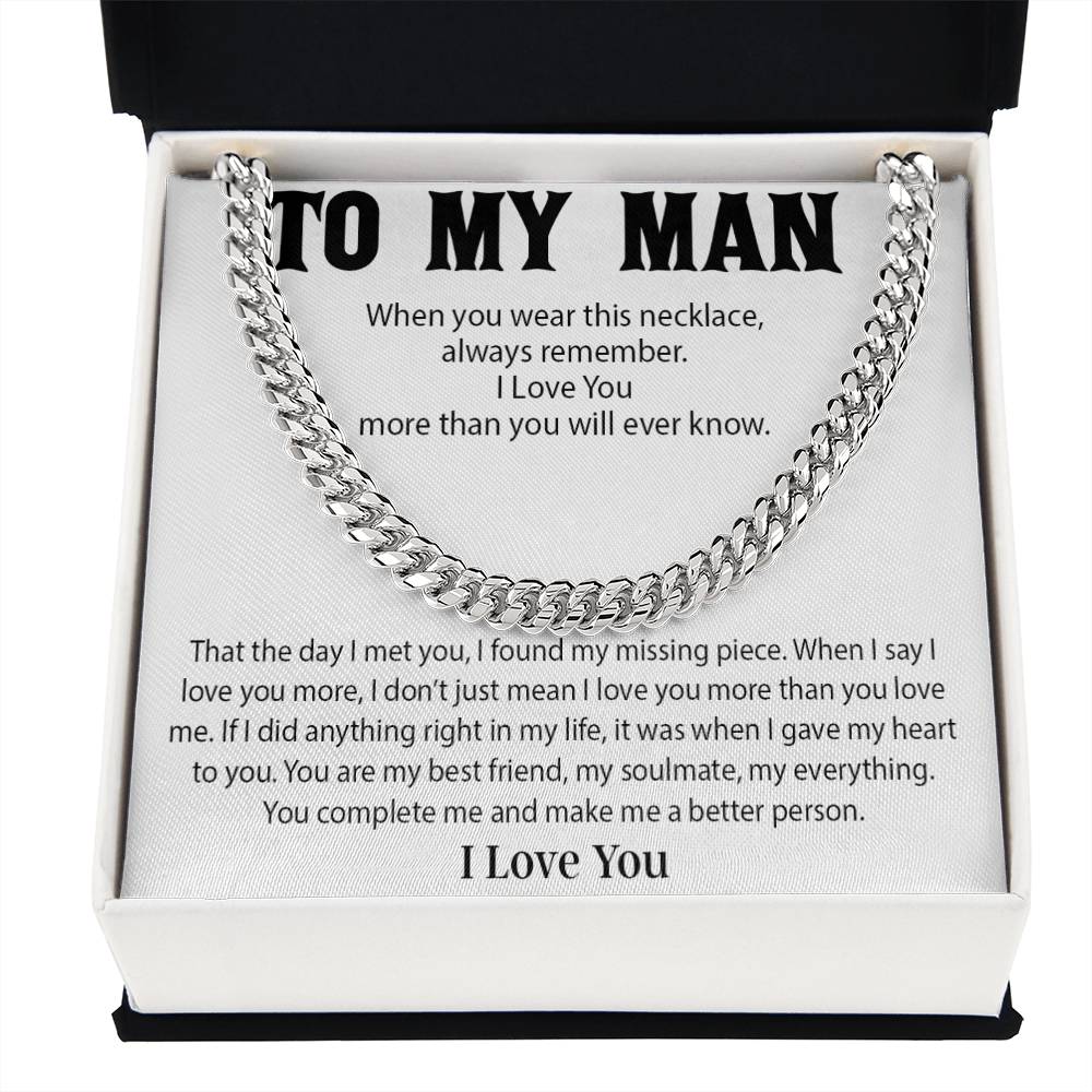 To My Man Cuban Chain Necklace, Promise Necklace for Him,Gift For Boyfriend, Christmas Gift