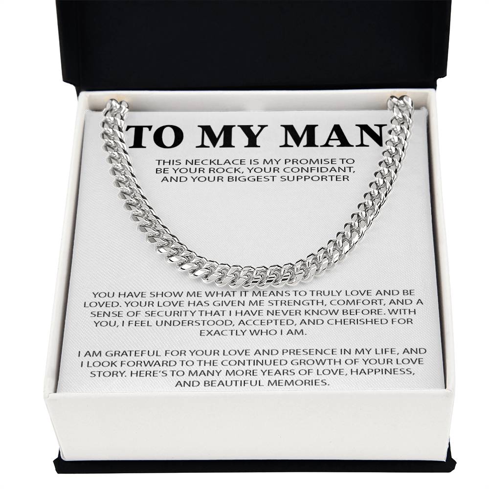 To My Man Cuban Chain Necklace, Romantic Gift for Him, Anniversary Birthday Christmas Gift for Boyfriend Husband