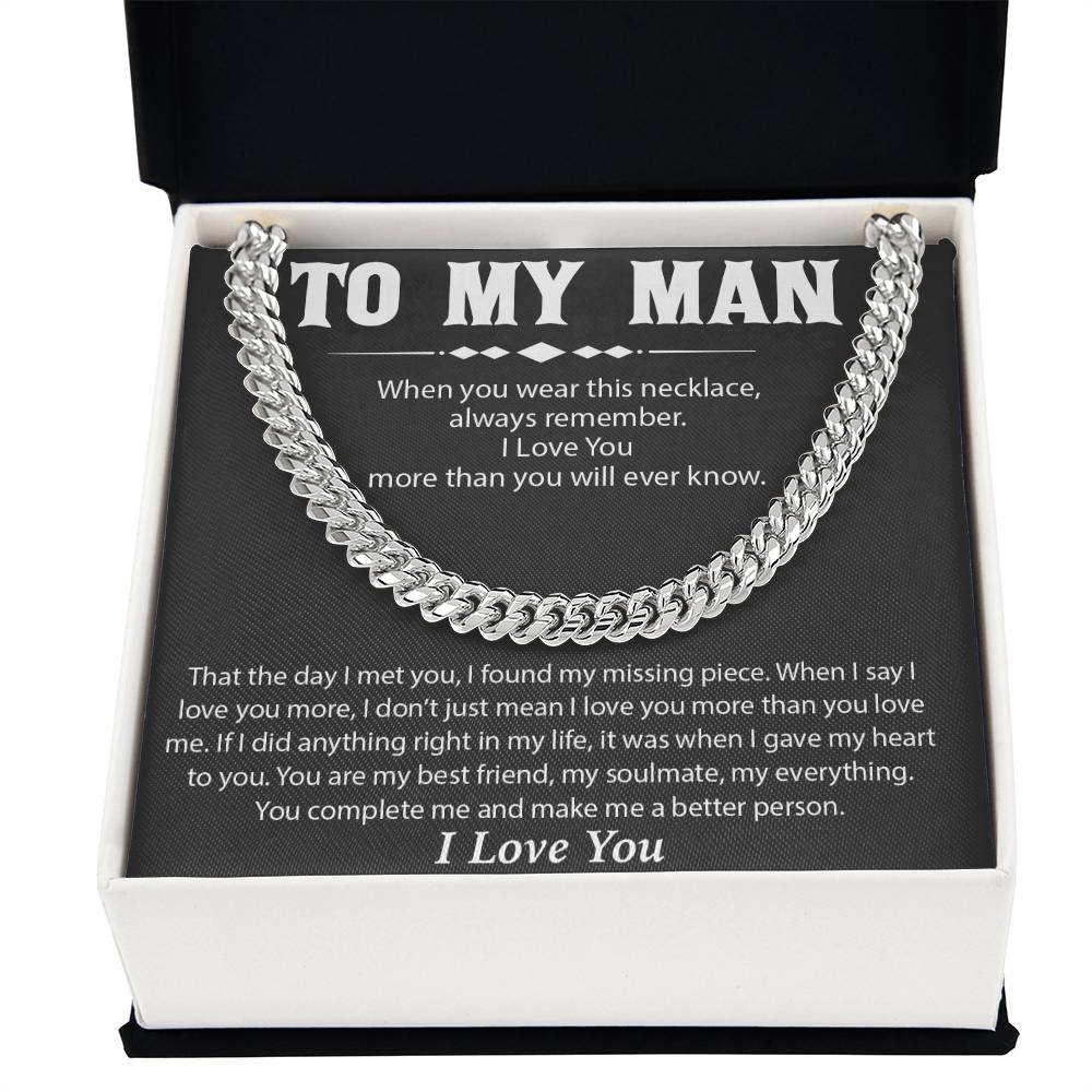 To My Man Cuban Chain Necklace, Promise Necklace for Him,Gift For Boyfriend, Christmas Gift