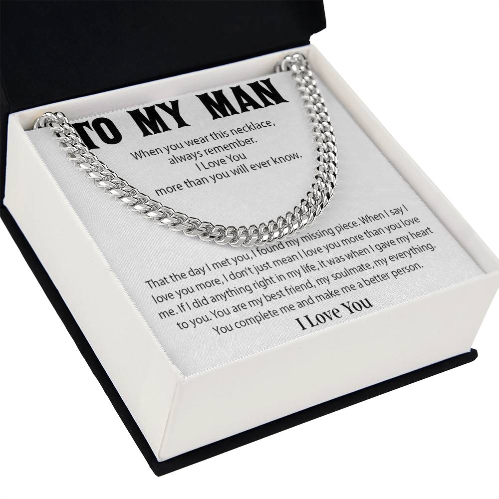 To My Man Cuban Chain Necklace, Promise Necklace for Him,Gift For Boyfriend, Christmas Gift