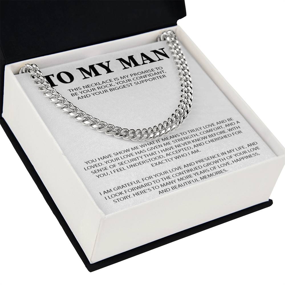 To My Man Cuban Chain Necklace, Romantic Gift for Him, Anniversary Birthday Christmas Gift for Boyfriend Husband