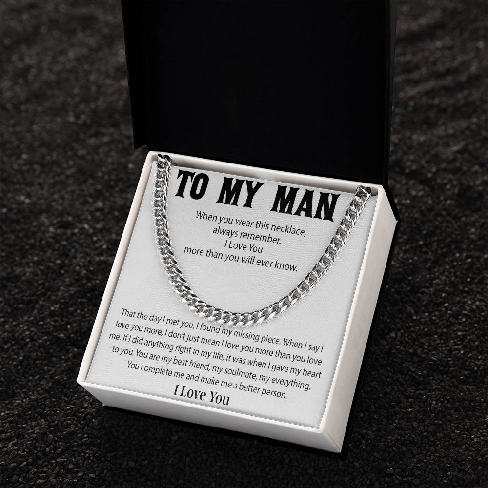 To My Man Cuban Chain Necklace, Promise Necklace for Him,Gift For Boyfriend, Christmas Gift