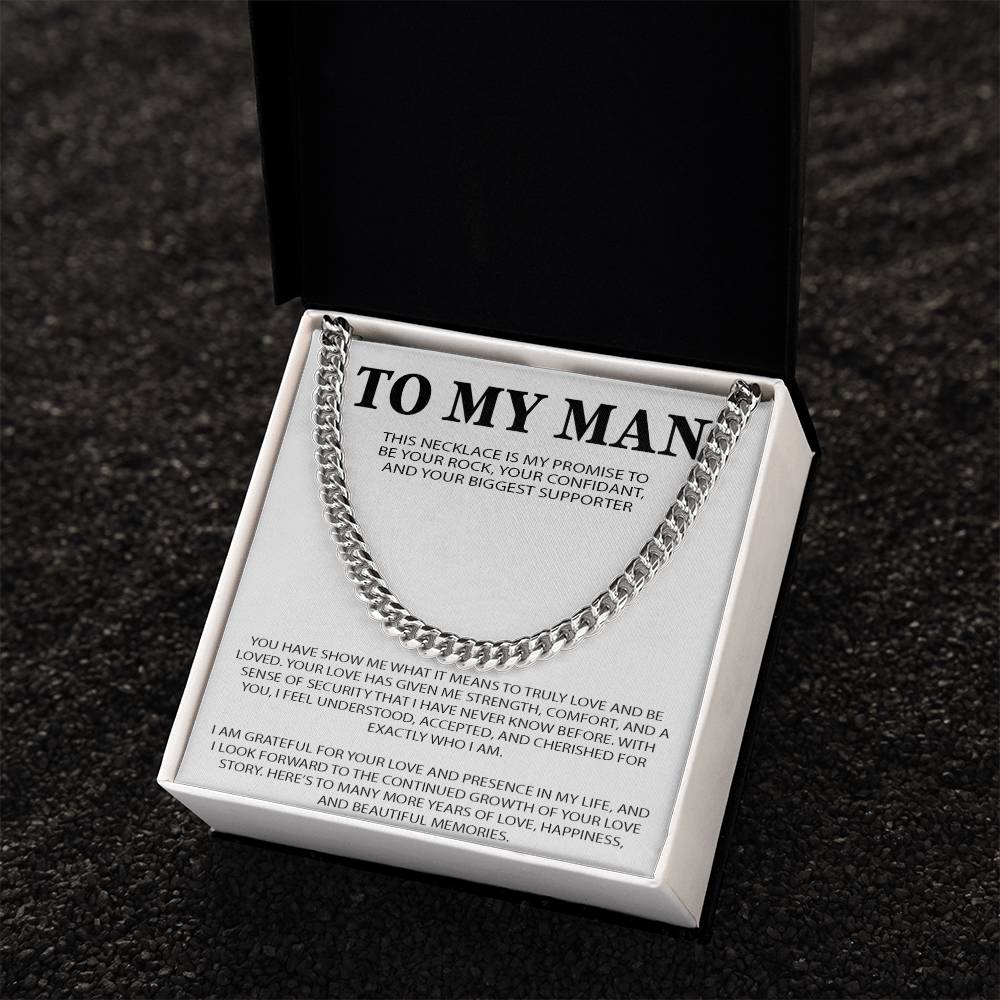 To My Man Cuban Chain Necklace, Romantic Gift for Him, Anniversary Birthday Christmas Gift for Boyfriend Husband