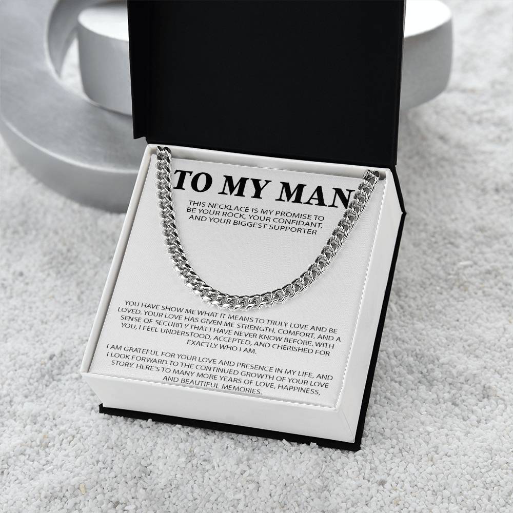 To My Man Cuban Chain Necklace, Romantic Gift for Him, Anniversary Birthday Christmas Gift for Boyfriend Husband