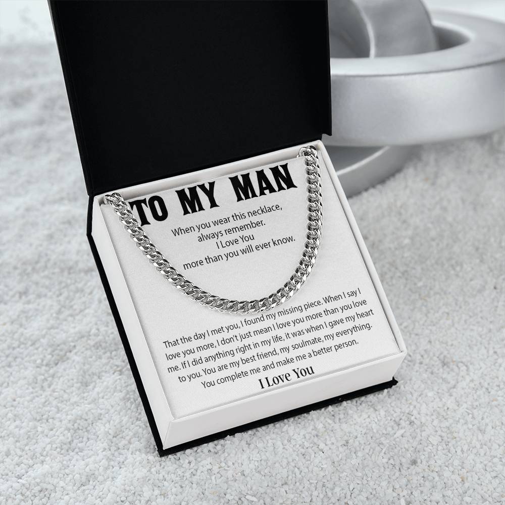 To My Man Cuban Chain Necklace, Promise Necklace for Him,Gift For Boyfriend, Christmas Gift