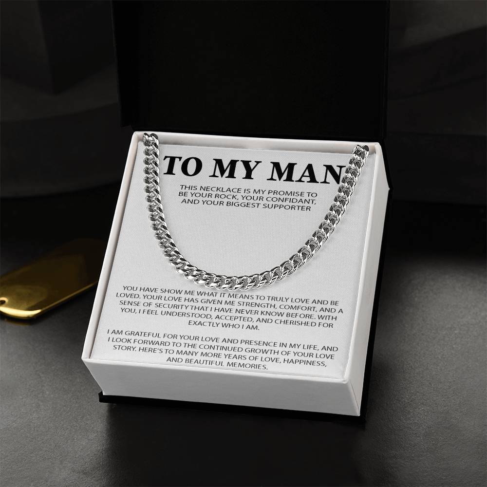 To My Man Cuban Chain Necklace, Romantic Gift for Him, Anniversary Birthday Christmas Gift for Boyfriend Husband