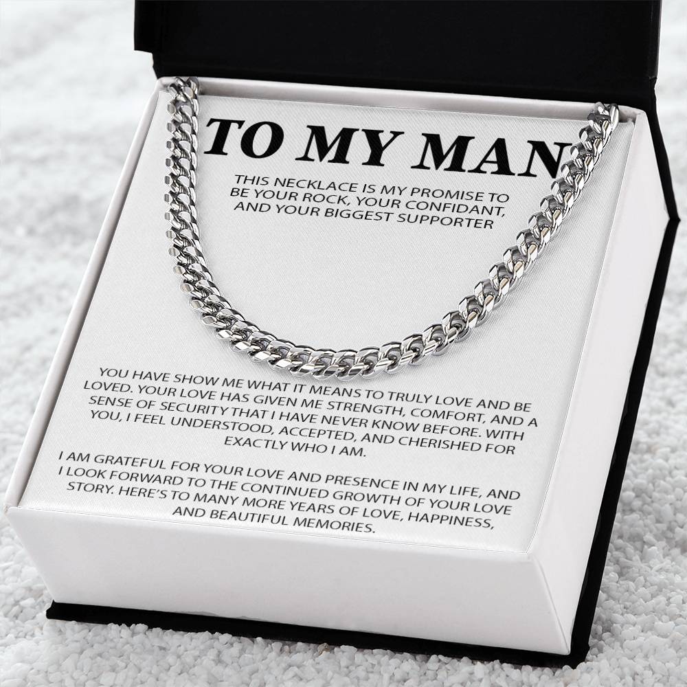 To My Man Cuban Chain Necklace, Romantic Gift for Him, Anniversary Birthday Christmas Gift for Boyfriend Husband