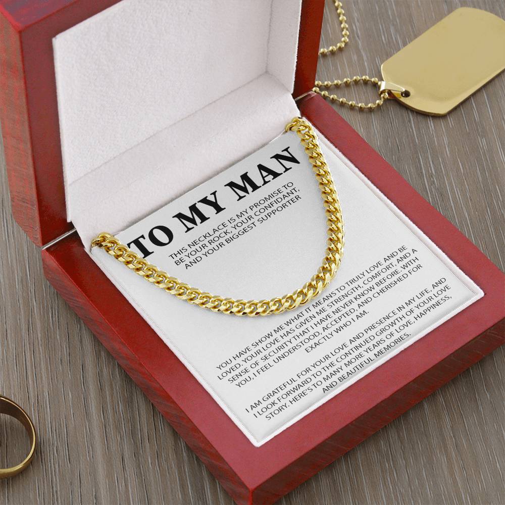 To My Man Cuban Chain Necklace, Romantic Gift for Him, Anniversary Birthday Christmas Gift for Boyfriend Husband