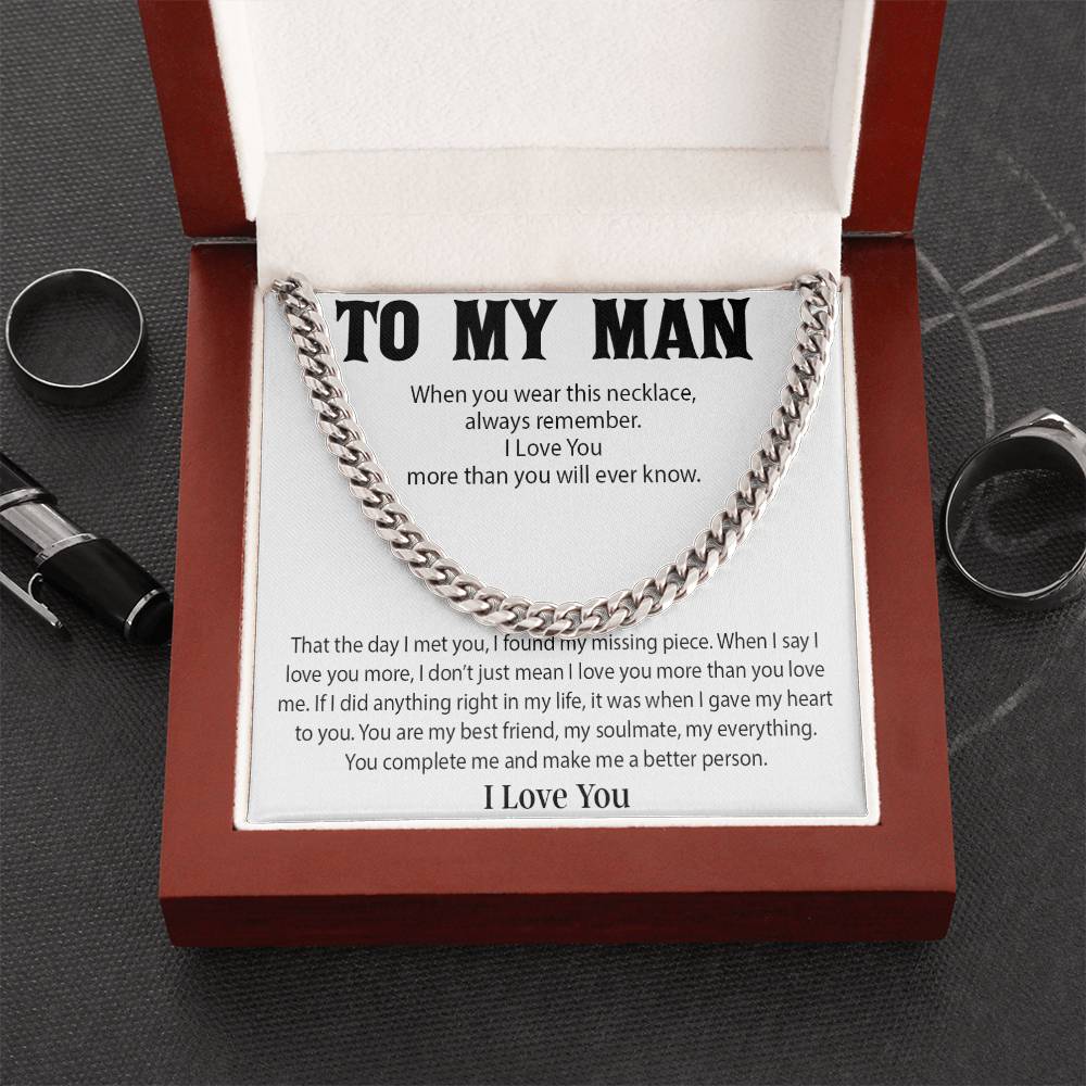To My Man Cuban Chain Necklace, Promise Necklace for Him,Gift For Boyfriend, Christmas Gift