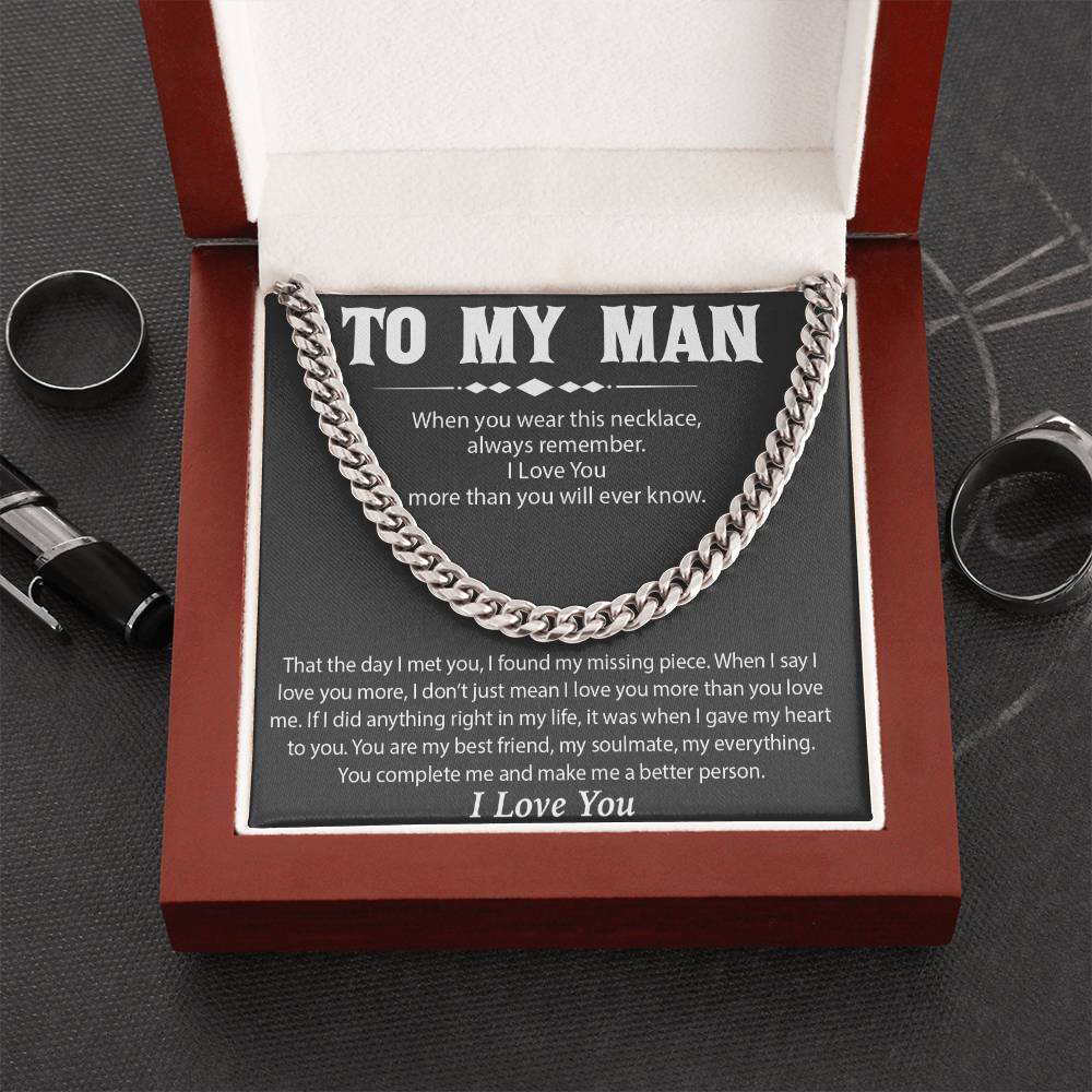To My Man Cuban Chain Necklace, Promise Necklace for Him,Gift For Boyfriend, Christmas Gift