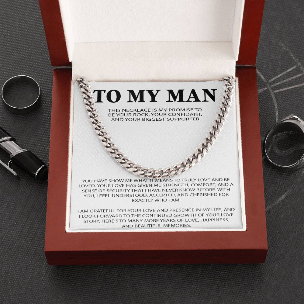 To My Man Cuban Chain Necklace, Romantic Gift for Him, Anniversary Birthday Christmas Gift for Boyfriend Husband