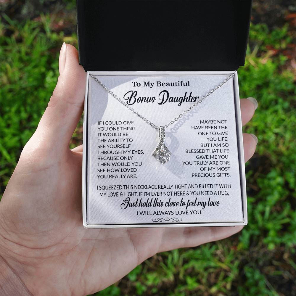 To My Bonus Daughter Necklace, Gift for Bonus Daughter, Step Daughter Birthday 1_10_White