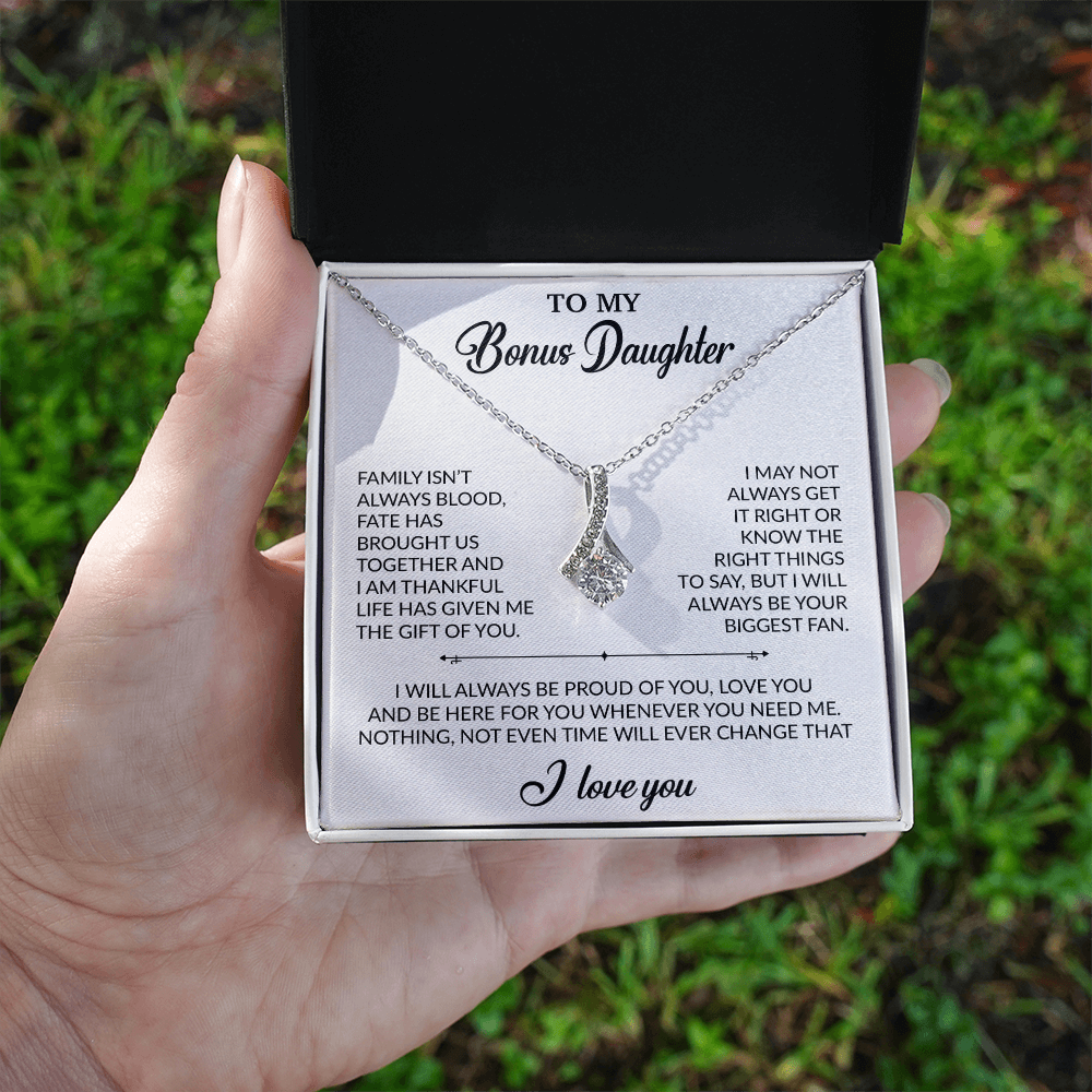 To My Bonus Daughter Necklace, Gift for Bonus Daughter, Step Daughter Birthday 20_2_White