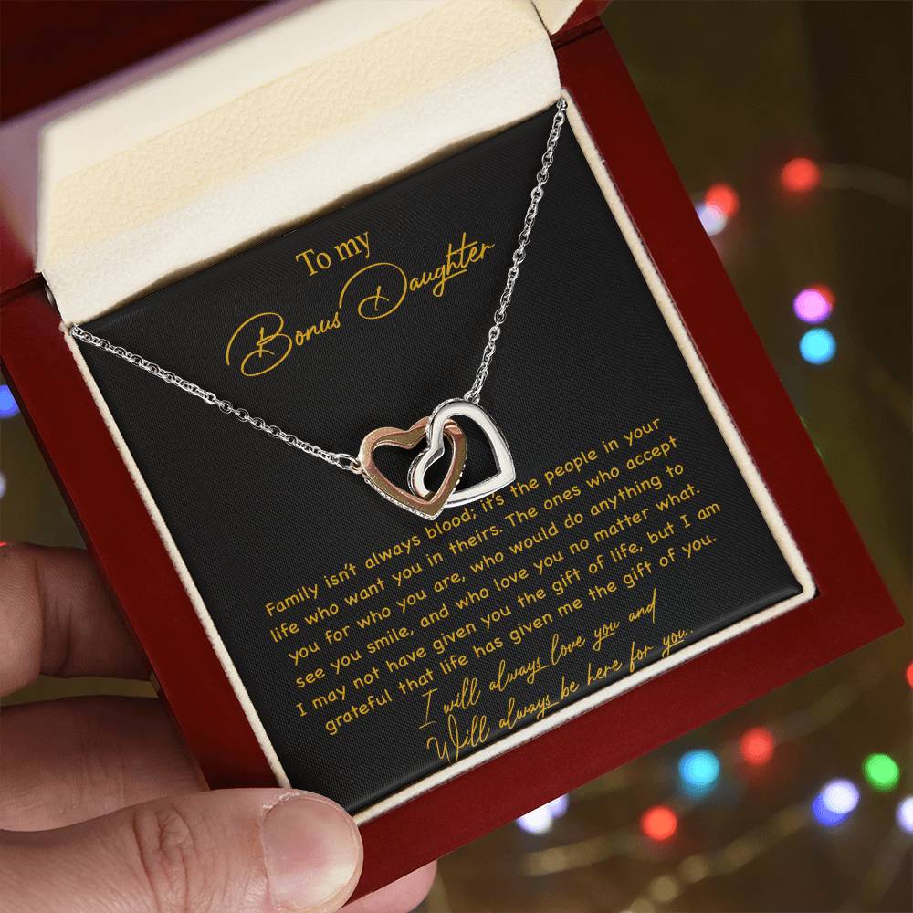 To my Bonus Daughter Necklace, Bonus Daughter, Step Daughter Gift 3-4_Gold