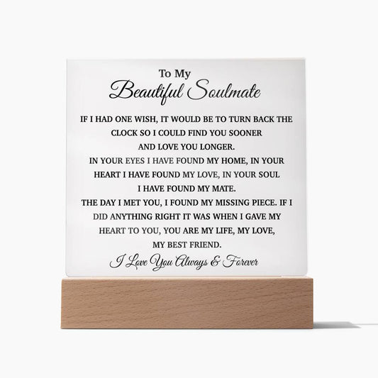 To My Soulmate Acrylic Plaque, Gifts for Wife, Soulmate from Husband, Soulmate Gift