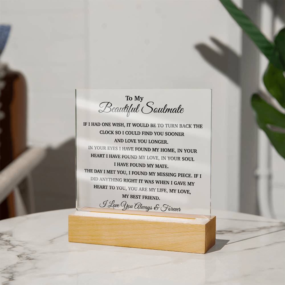 To My Soulmate Acrylic Plaque, Gifts for Wife, Soulmate from Husband, Soulmate Gift