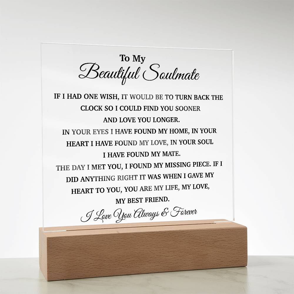 To My Soulmate Acrylic Plaque, Gifts for Wife, Soulmate from Husband, Soulmate Gift