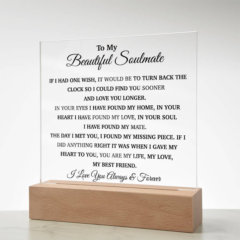To My Soulmate Acrylic Plaque, Gifts for Wife, Soulmate from Husband, Soulmate Gift