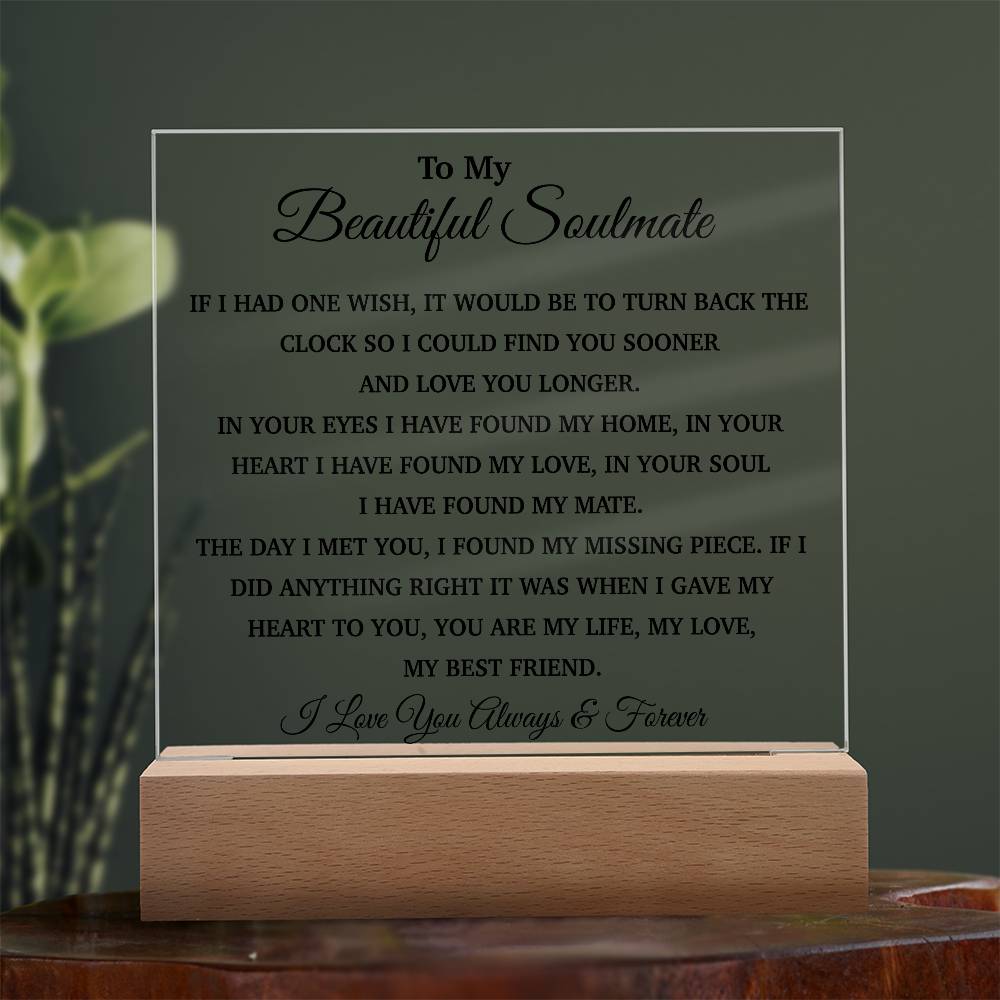 To My Soulmate Acrylic Plaque, Gifts for Wife, Soulmate from Husband, Soulmate Gift