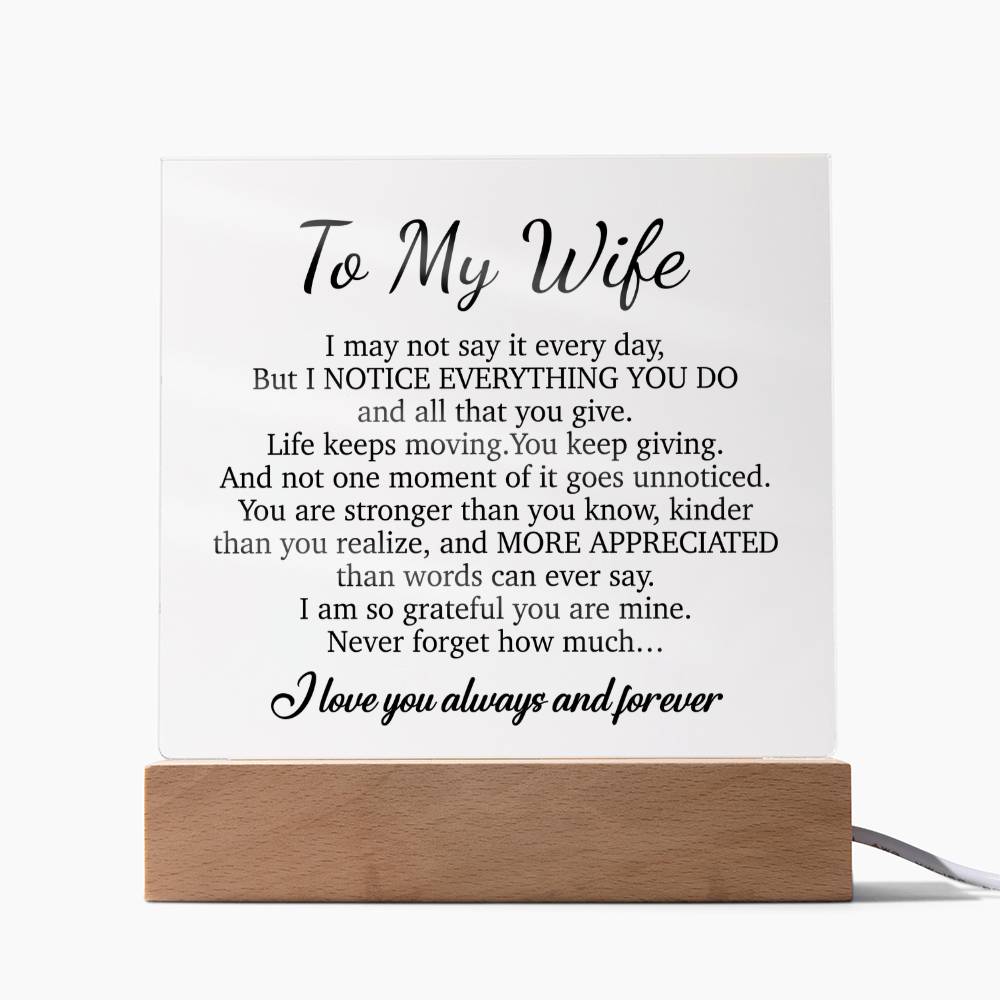 To My Wife Acrylic Plaque,  Wife Birthday Gift, Wife on Anniversary, Christmas Gift