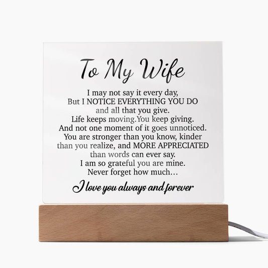 To My Wife Acrylic Plaque,  Wife Birthday Gift, Wife on Anniversary, Christmas Gift