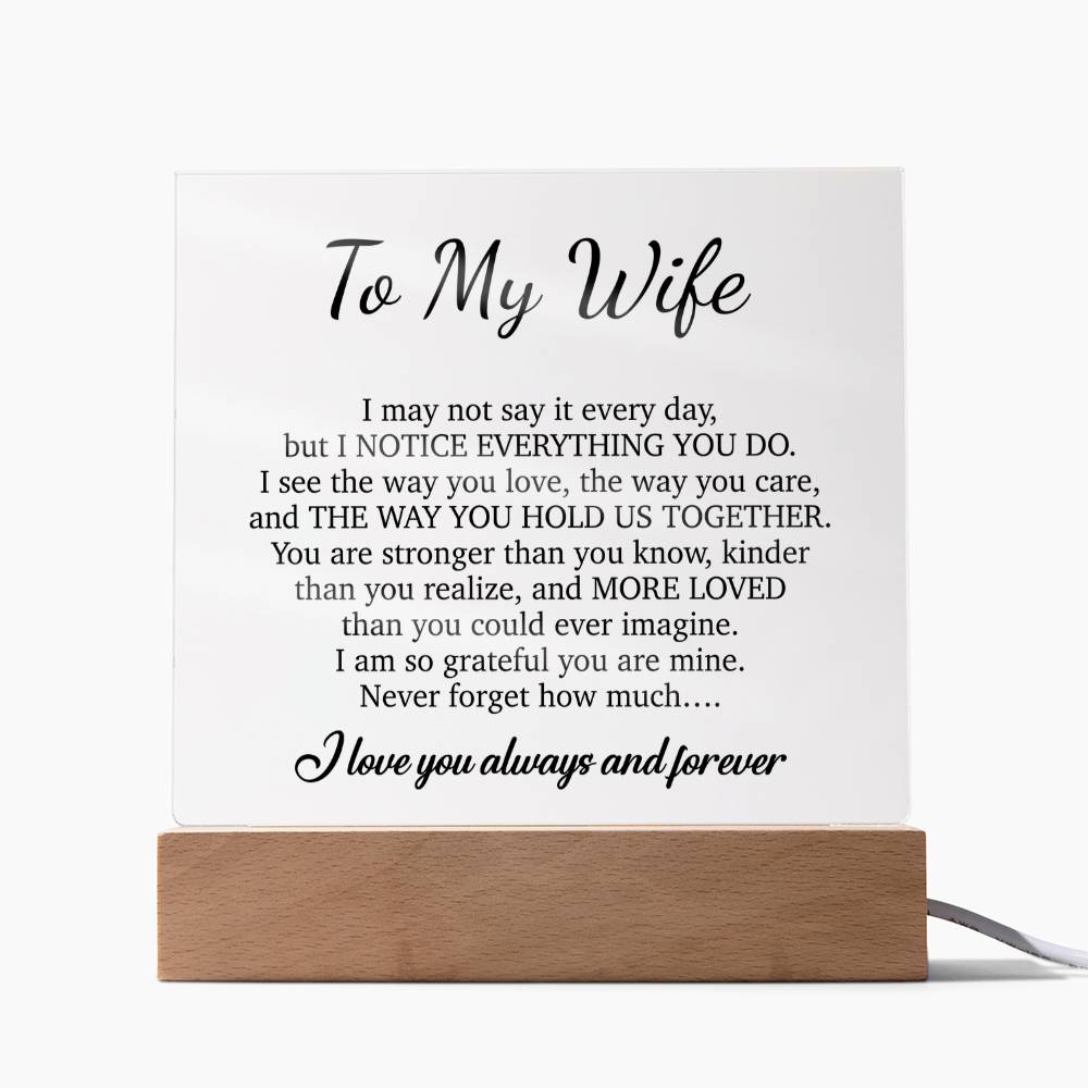 To My Wife Acrylic Plaque,  Wife Birthday Gift, Wife on Anniversary, Christmas Gift